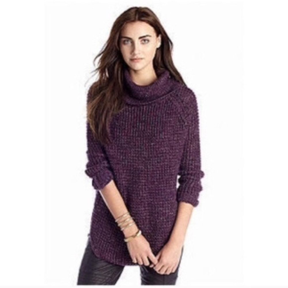 Free People // Chunky Purple Cowl Neck Sweater